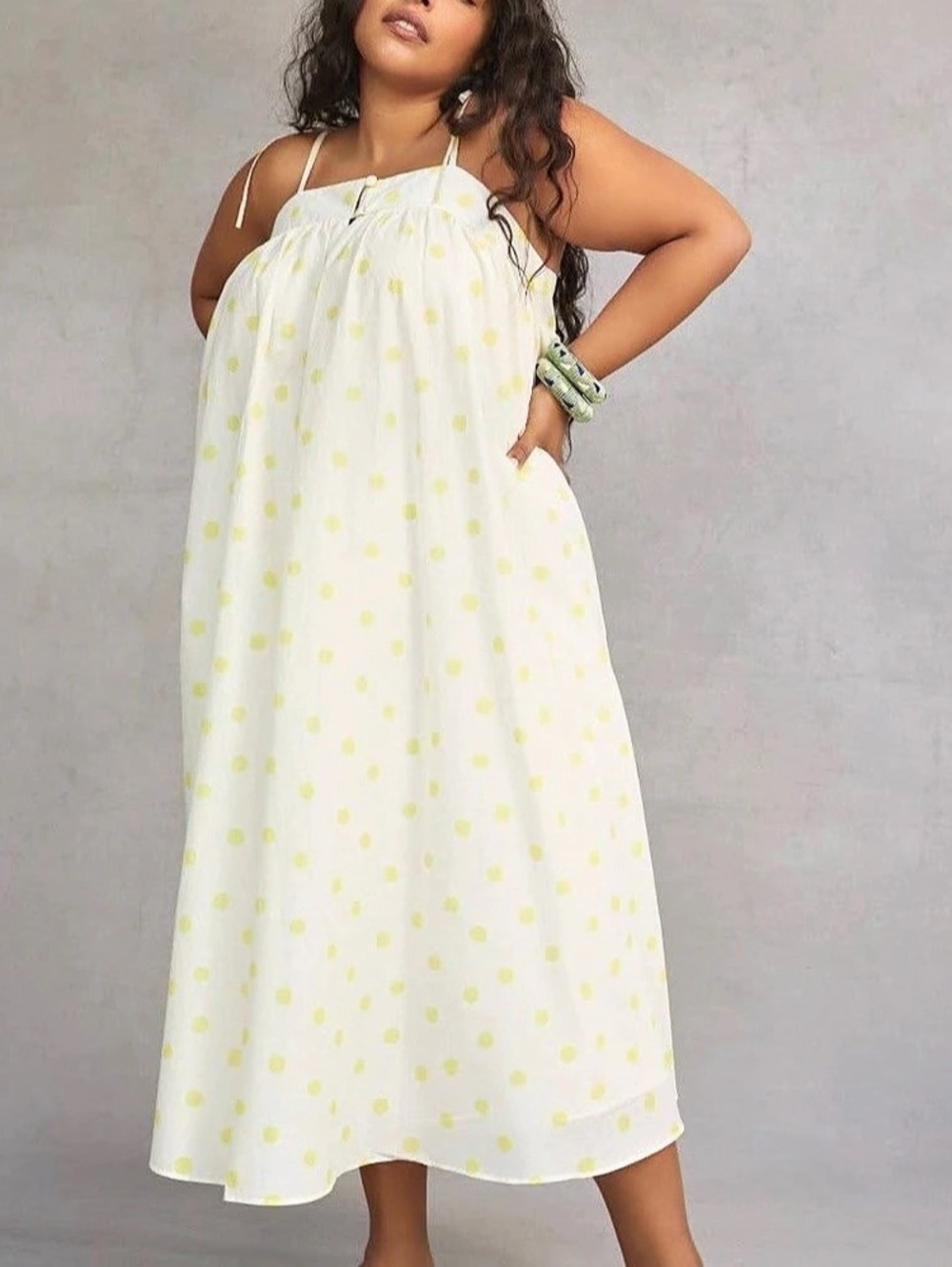 Whit Two Polka Dot Maxi Dress in White & Yellow Size XS Like New